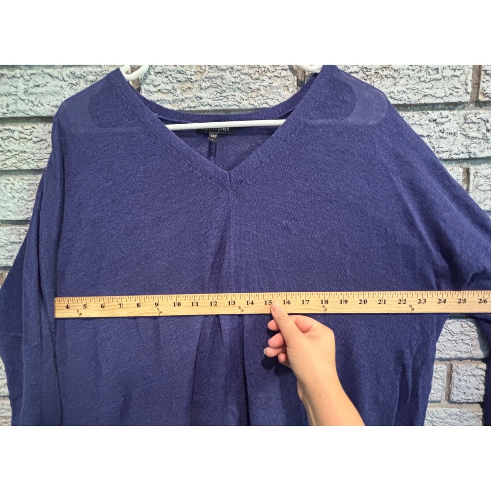 Eileen Fisher Blue V-Neck Dolman Sleeve Lightweight Knit Sweater Large - Picture 4 of 6